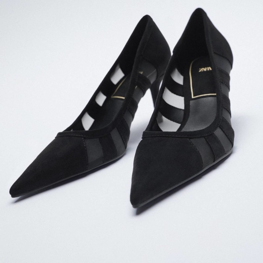 Zara Black Mesh Pumps Heels